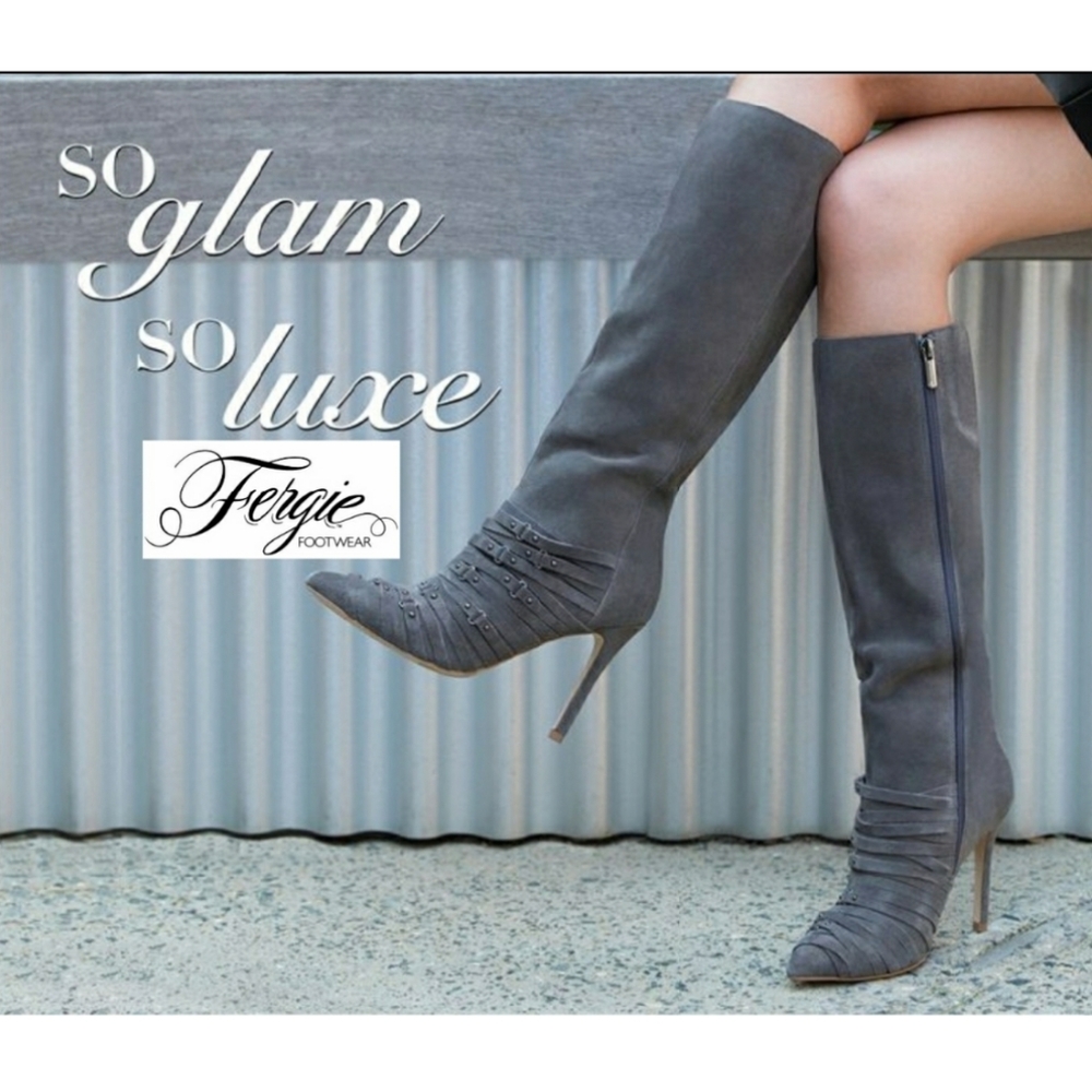 Sassy Sexy Fergie Strappy Grey Suede Boots